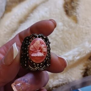 Intricate Pink Cameo Ring